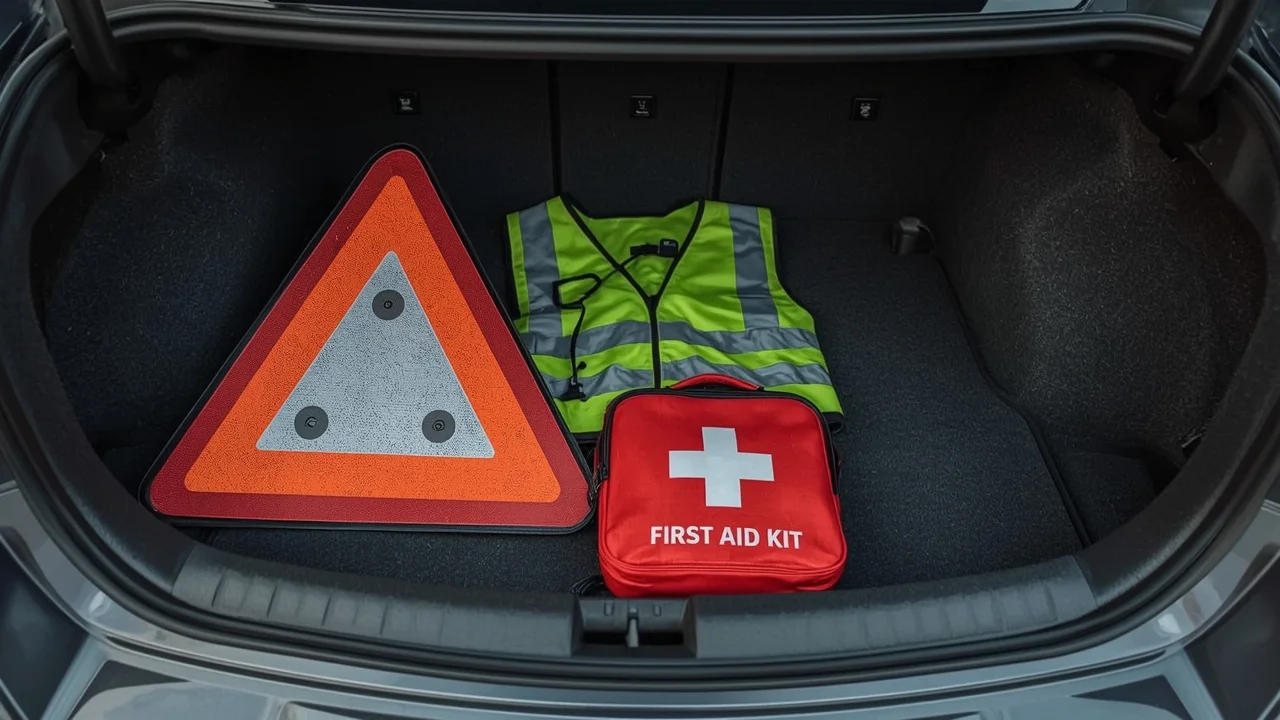 Lucid_Realism_Closeup_car_trunk_with_warning_triangle_safety_v_0.webp